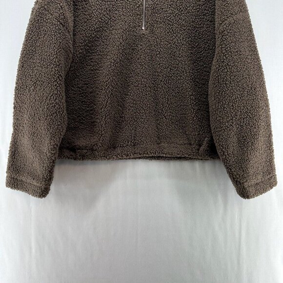 LNA Clothing Sweatshirt Womens L Faux Fur Sherpa 1/4 Zip Pullover Jumper Brown - Picture 4 of 11